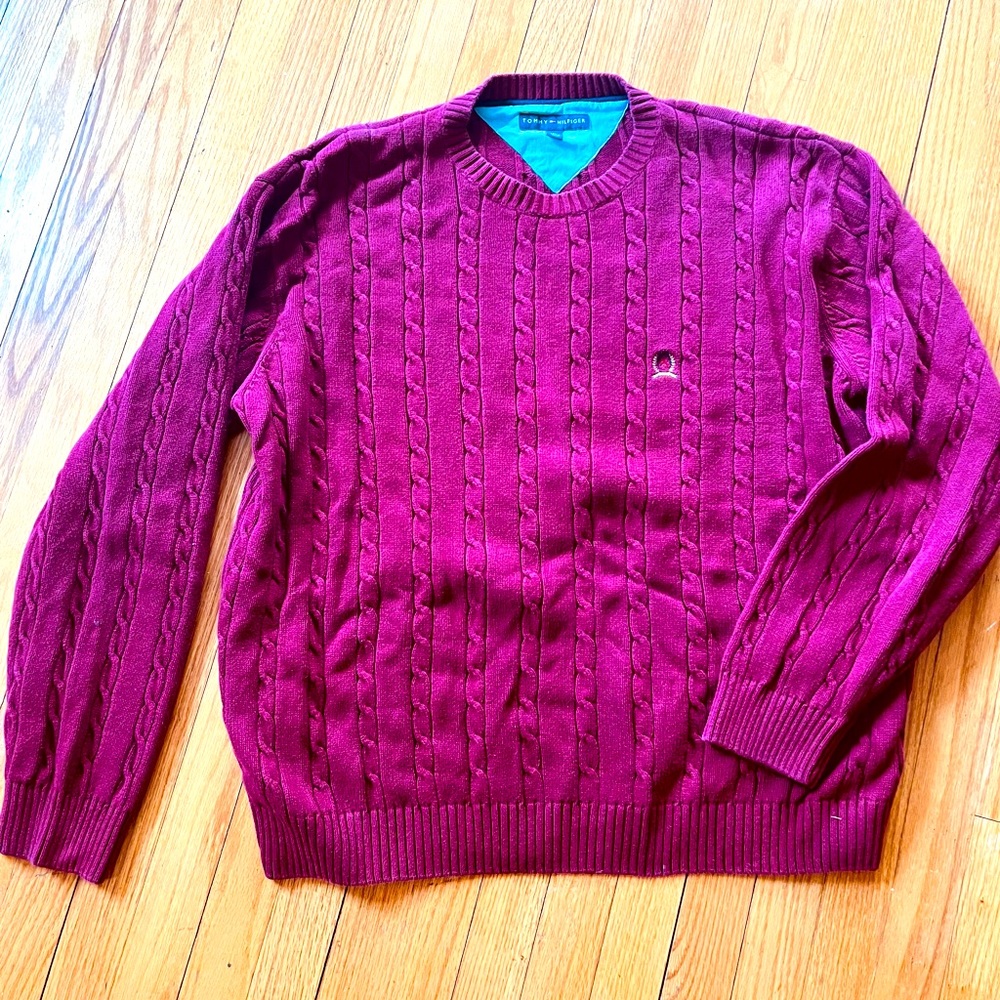 *VINTAGE* Tommy Hilfiger Men’s Sweater (Red/Maroon) | Excellent Condition / 🚭